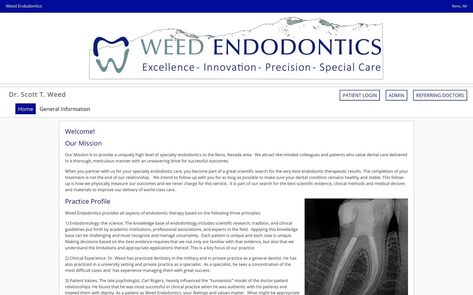 The screenshot of weed endodontics dr. Scott t. Weed website