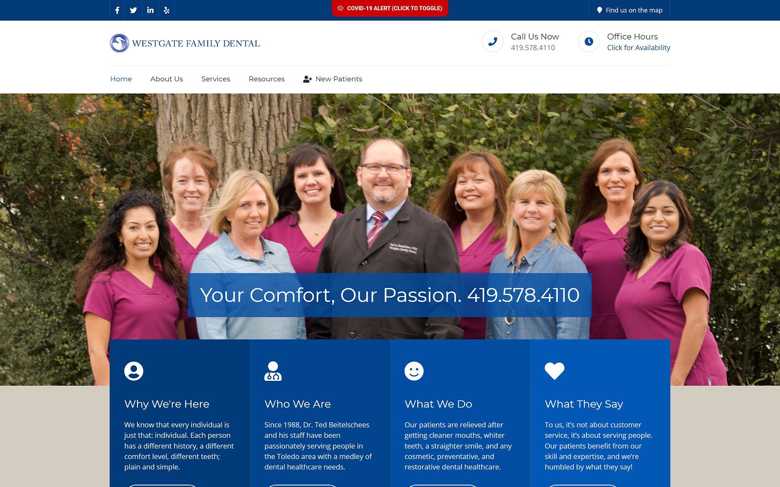 The screenshot of westgate family dental website