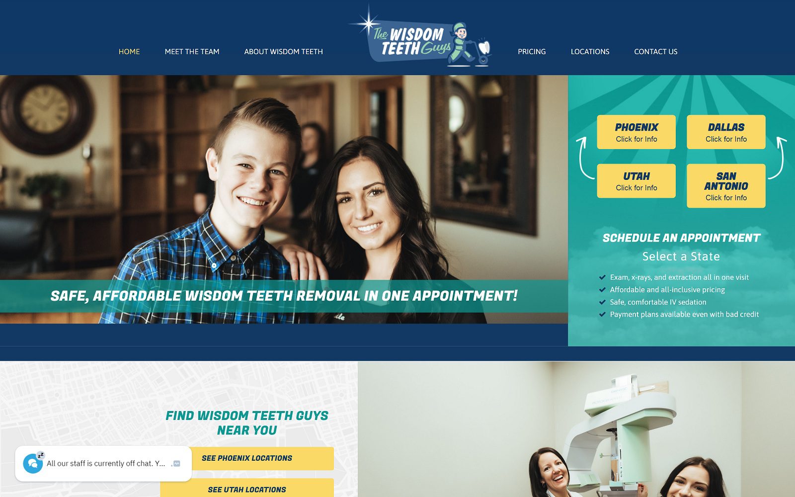 The screenshot of wisdom teeth guys website