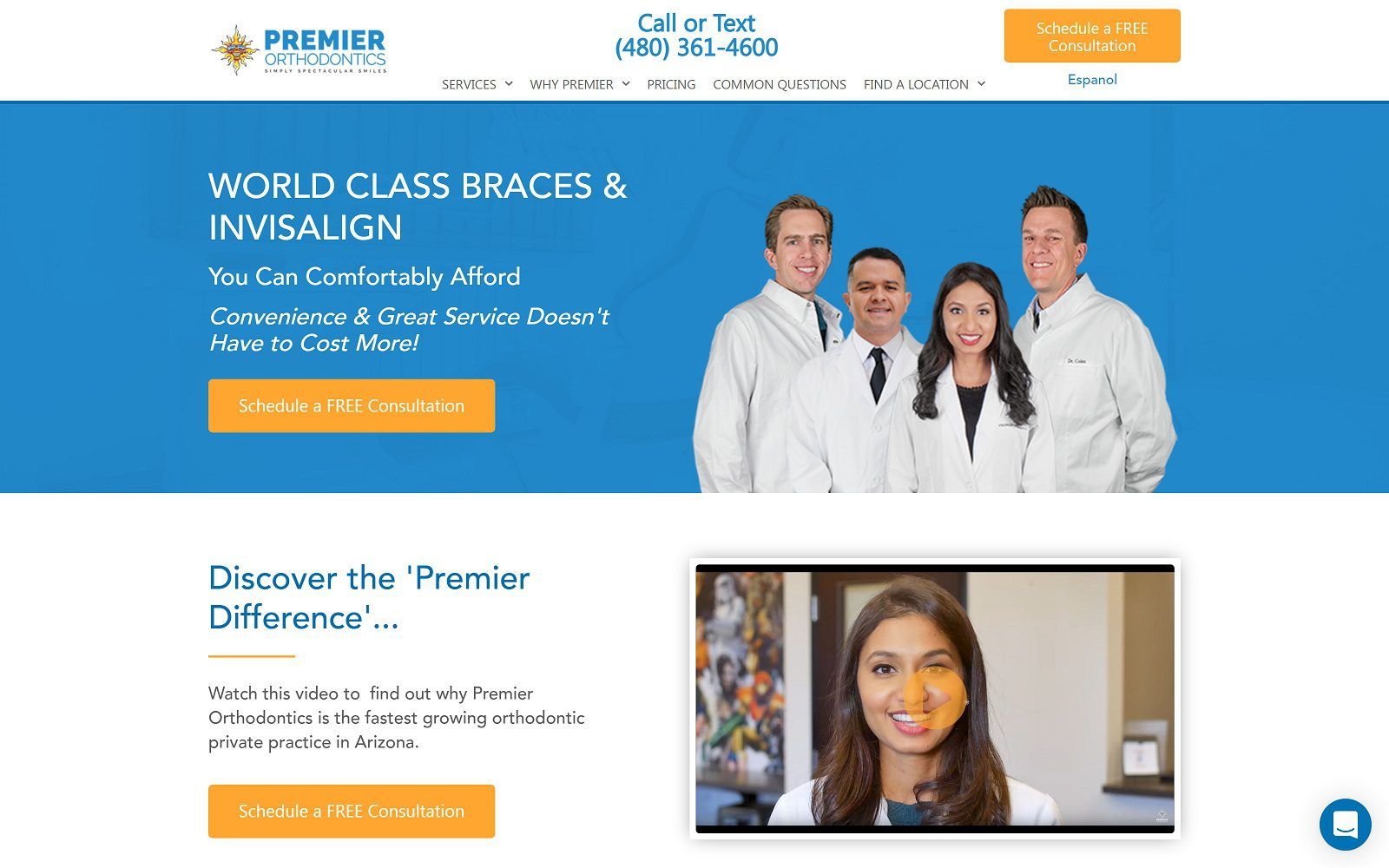 The screenshot of premier orthodontics of arrowhead/glendale website