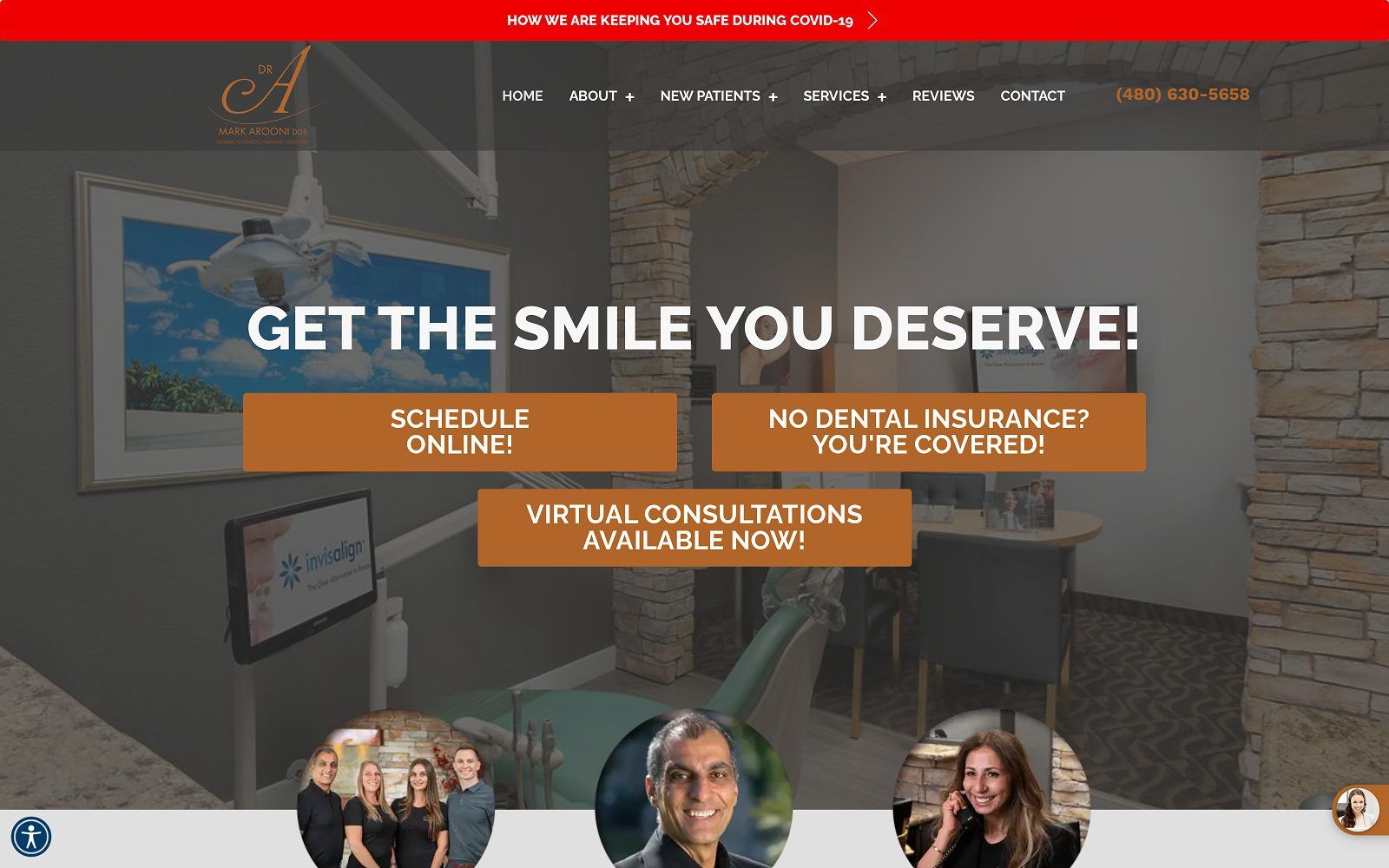 The screenshot of mark arooni dds website