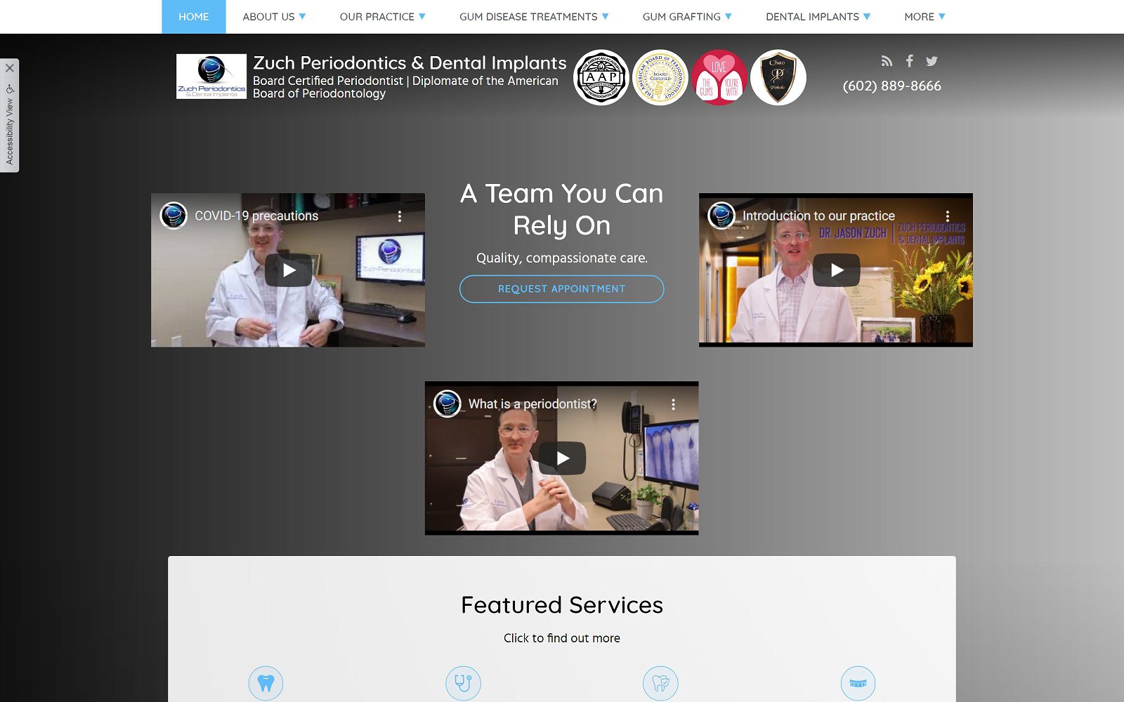 The screenshot of zuch periodontics & dental implants dr. Jason zuch website