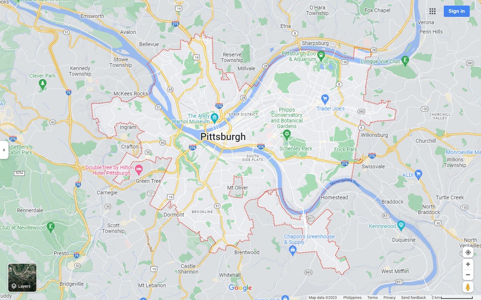 Pittsburgh PA map
