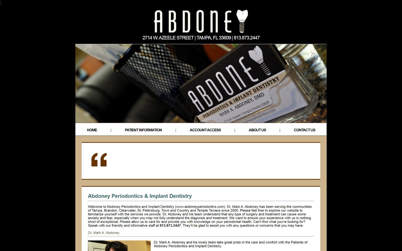 The screenshot of abdoney periodontics and implant dentistry dr. Mark a. Abdoney website