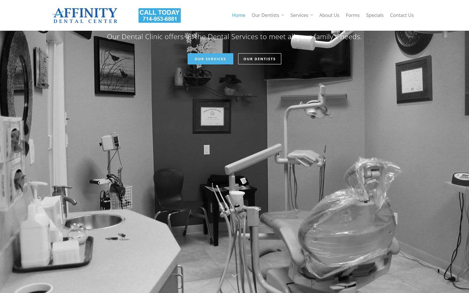 The screenshot of affinity dental center website