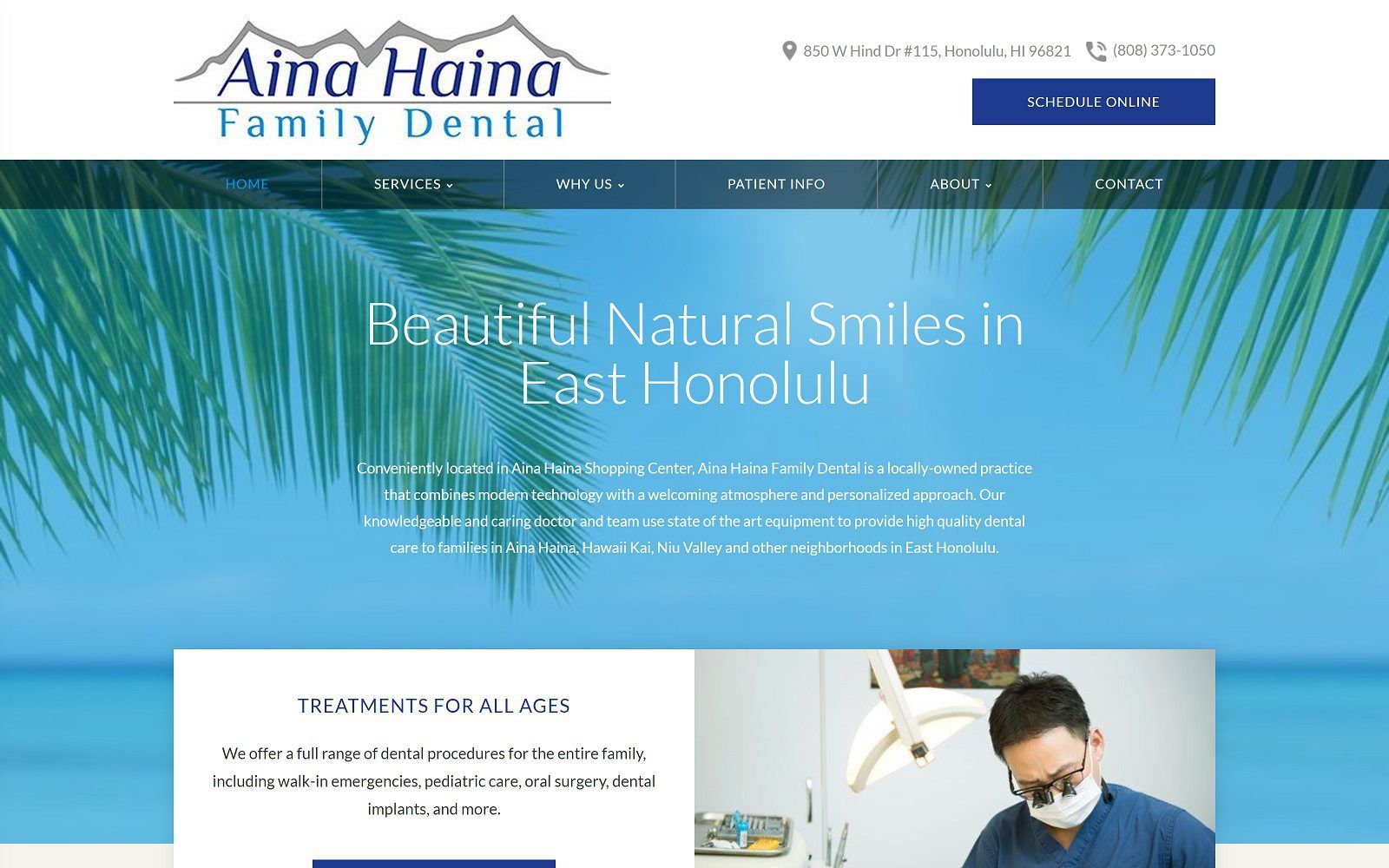 The screenshot of aina haina family dental dr. Jin yoo website