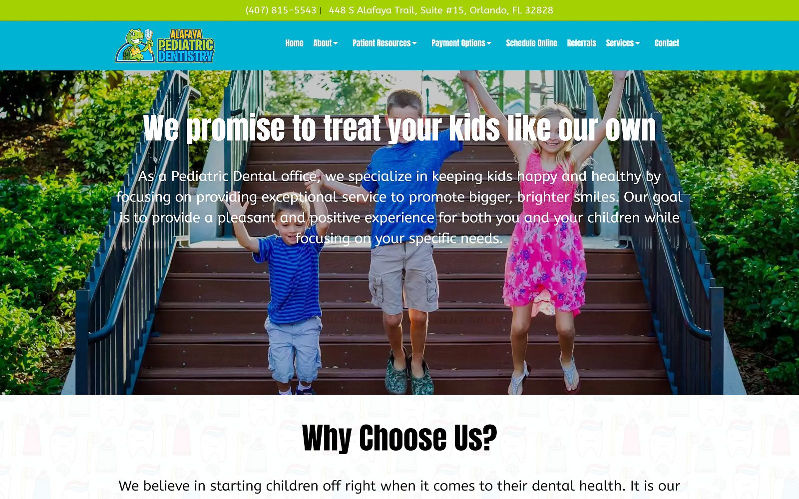 The screenshot of alafaya pediatric dentistry website