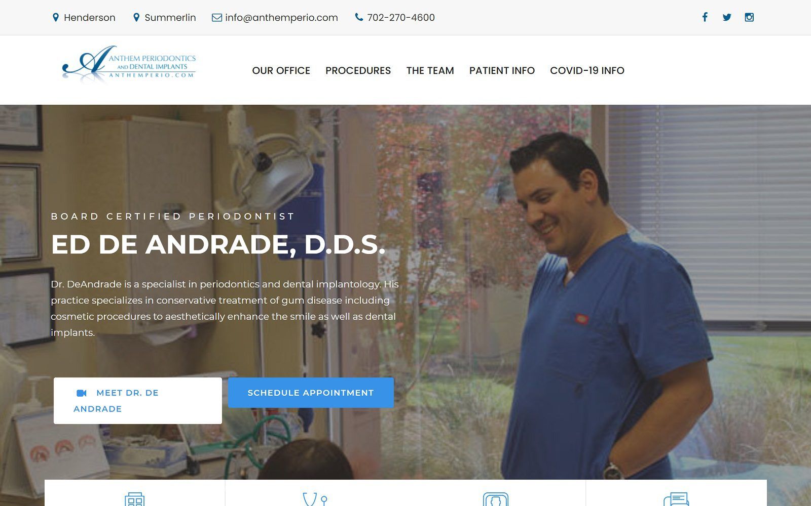 The screenshot of anthem periodontics and dental implants dr. Ed de andrade website