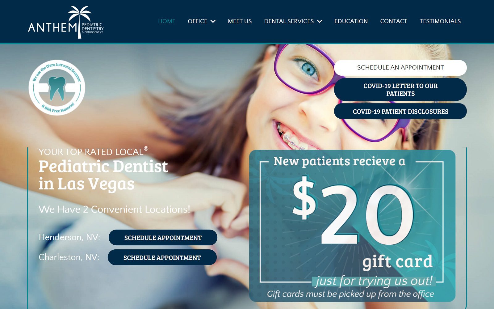 The screenshot of anthem pediatric dentistry website