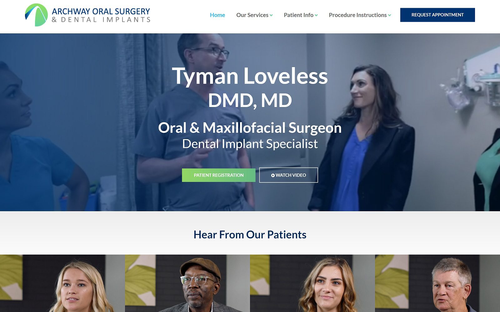 The screenshot of archway oral surgery and dental implants dr. Tyman loveless