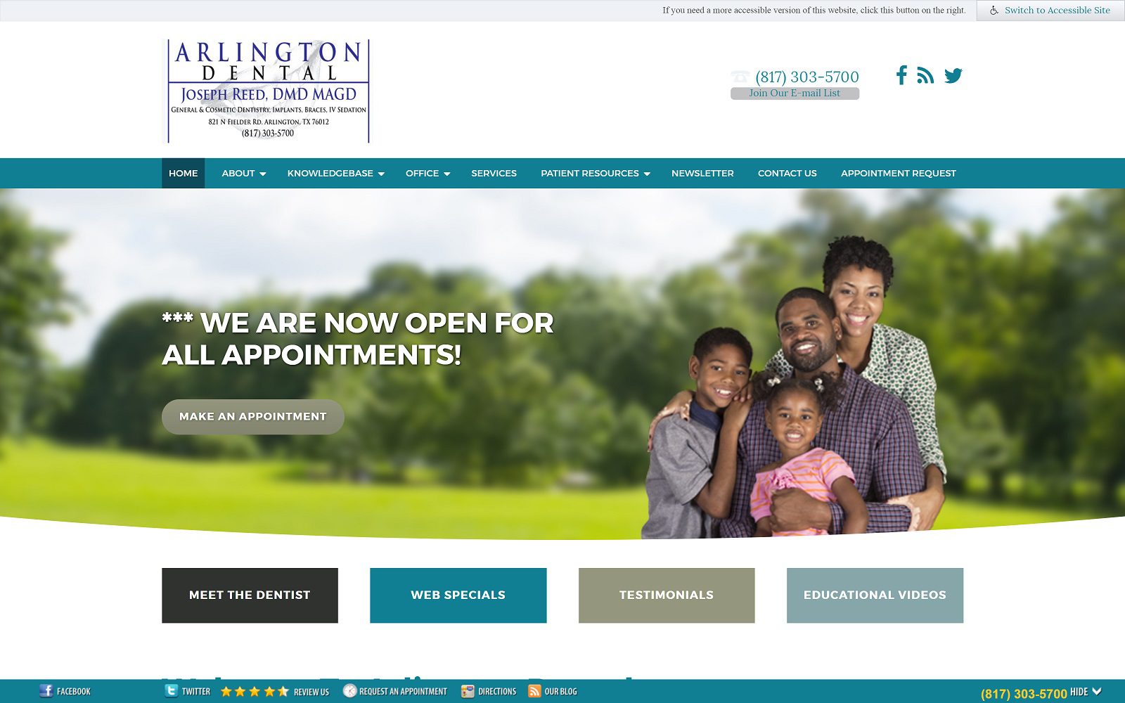 The screenshot of arlington dental dr. Joseph reed website