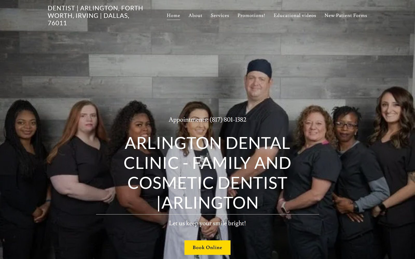 The screenshot of arlington dental clinic website