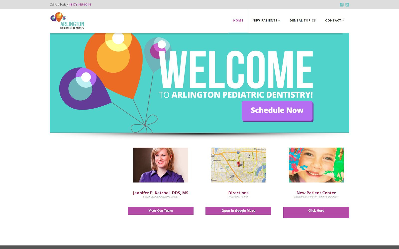 The screenshot of arlington pediatric dentistry website