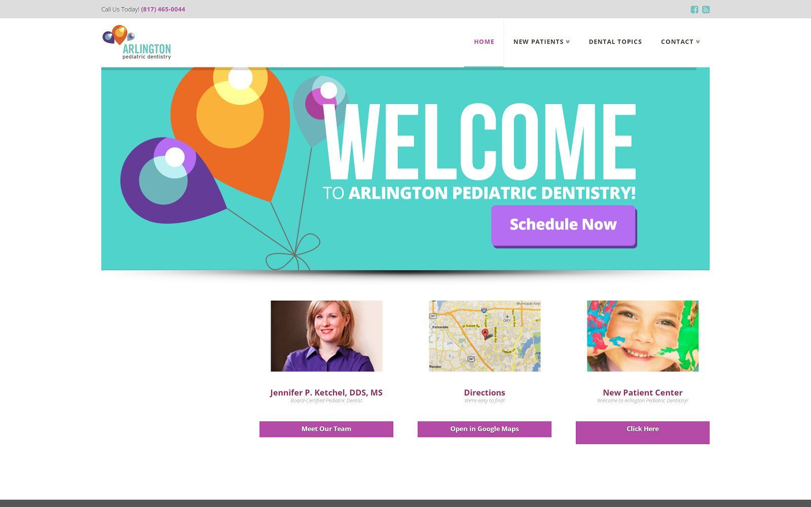 The screenshot of arlington pediatric dentistry website