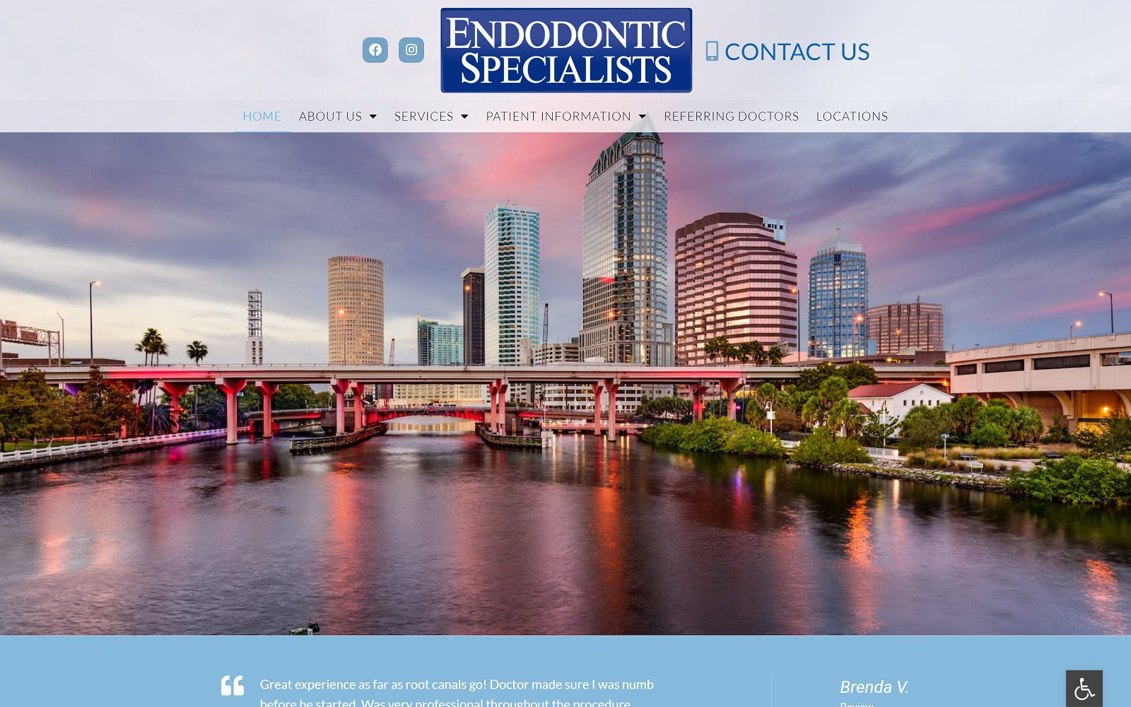 The screenshot of endodontic specialists website