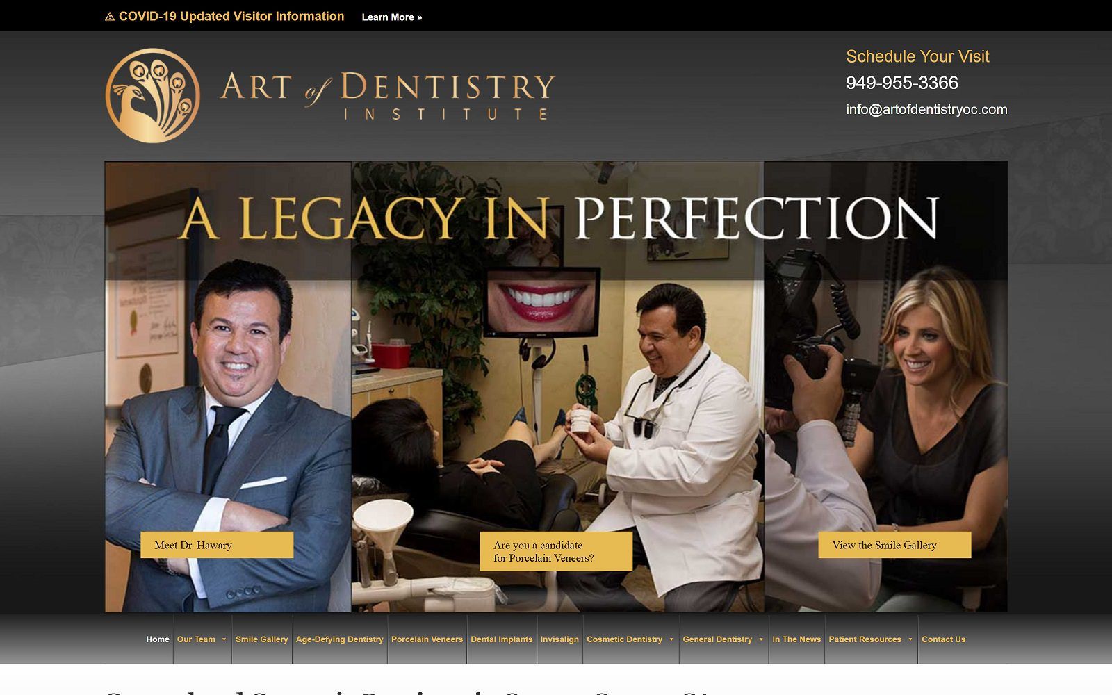 The screenshot of art of dentistry institute dr. Emil hawary website