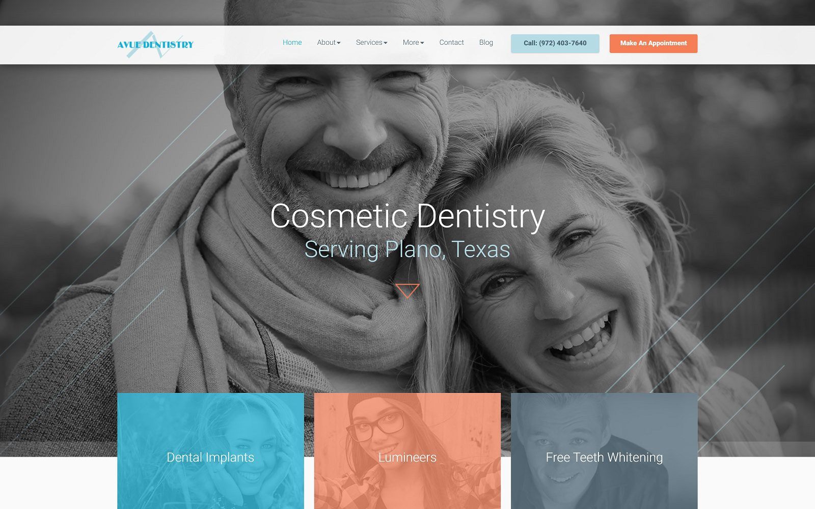 The screenshot of avue cosmetics dentistry website