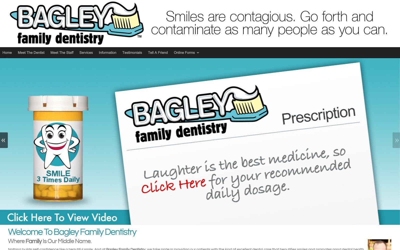 The screenshot of bagley family dentistry dr. Thomas j. Bagley website