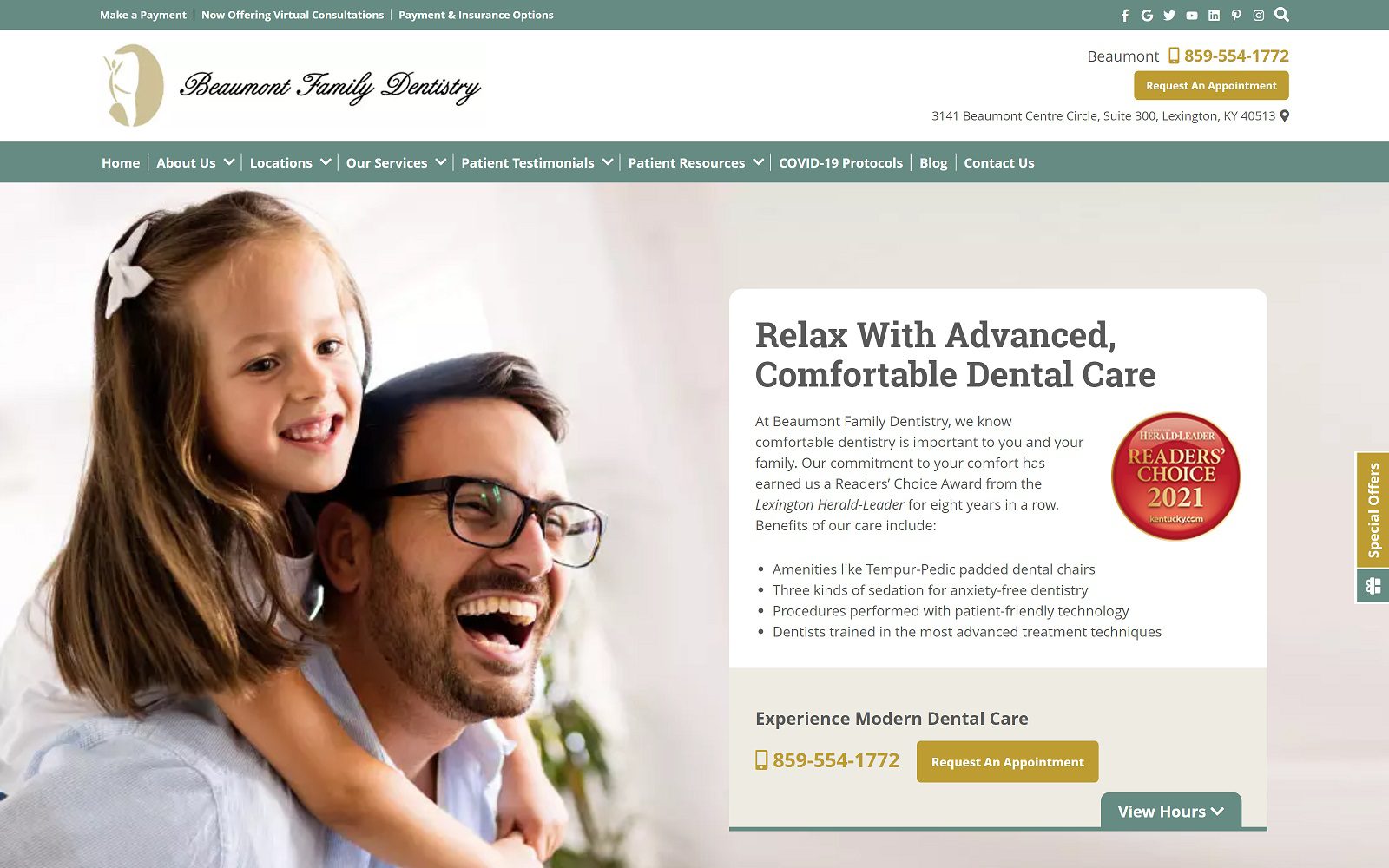 The screenshot of beaumont family dentistry website