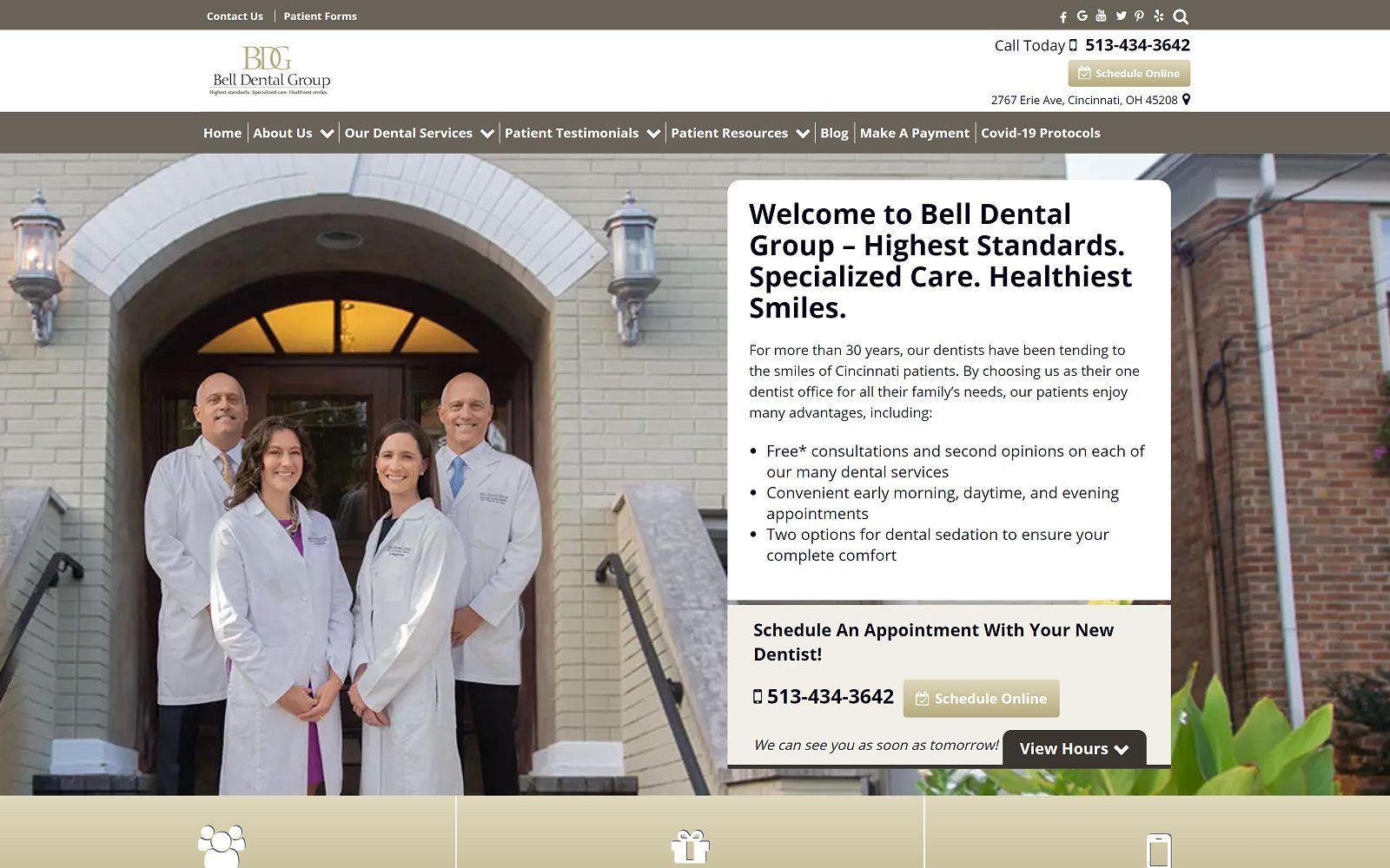 The screenshot of bell dental group website
