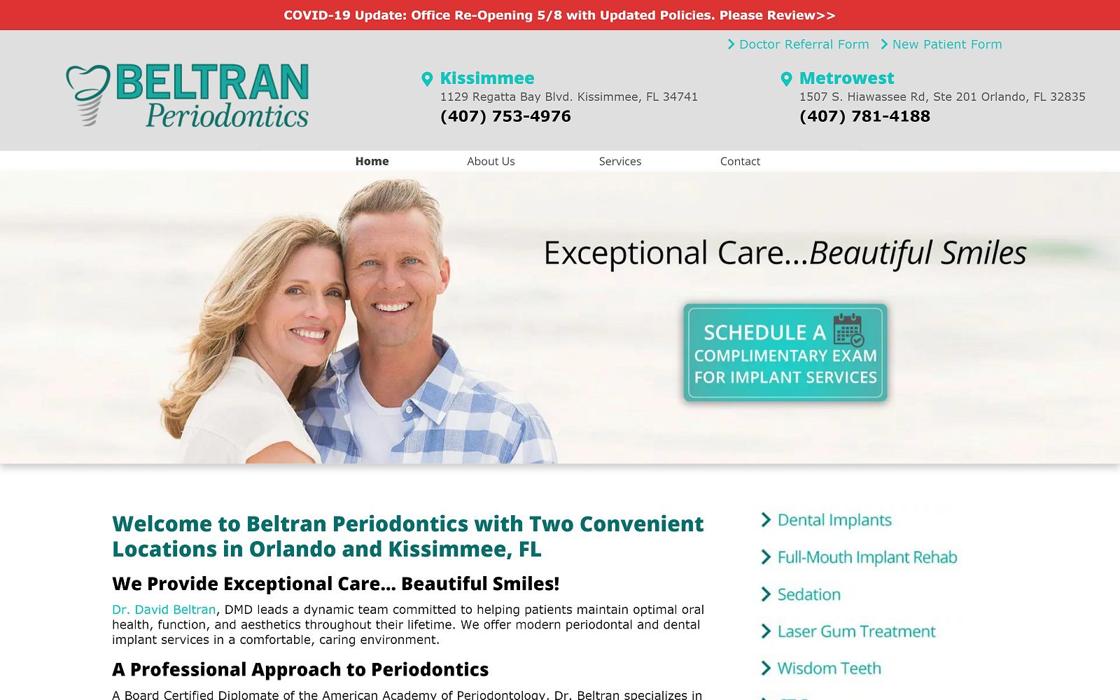 The screenshot of beltran periodontics dr. David beltran website