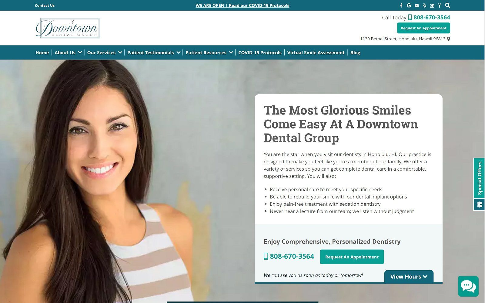 The screenshot of a downtown dental group website