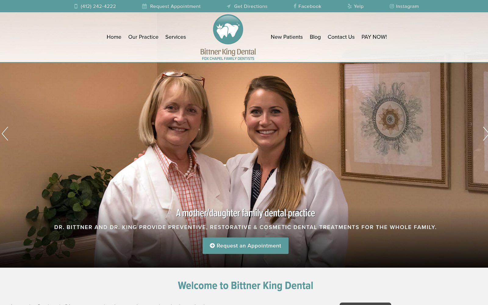 The screenshot of bittner king dental - fox chapel family dentists website