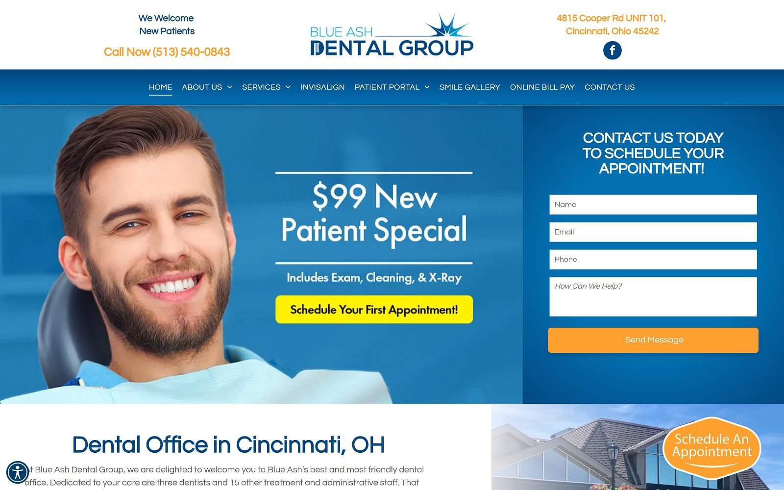 The screenshot of blue ash dental group dr. Ryan detmer website