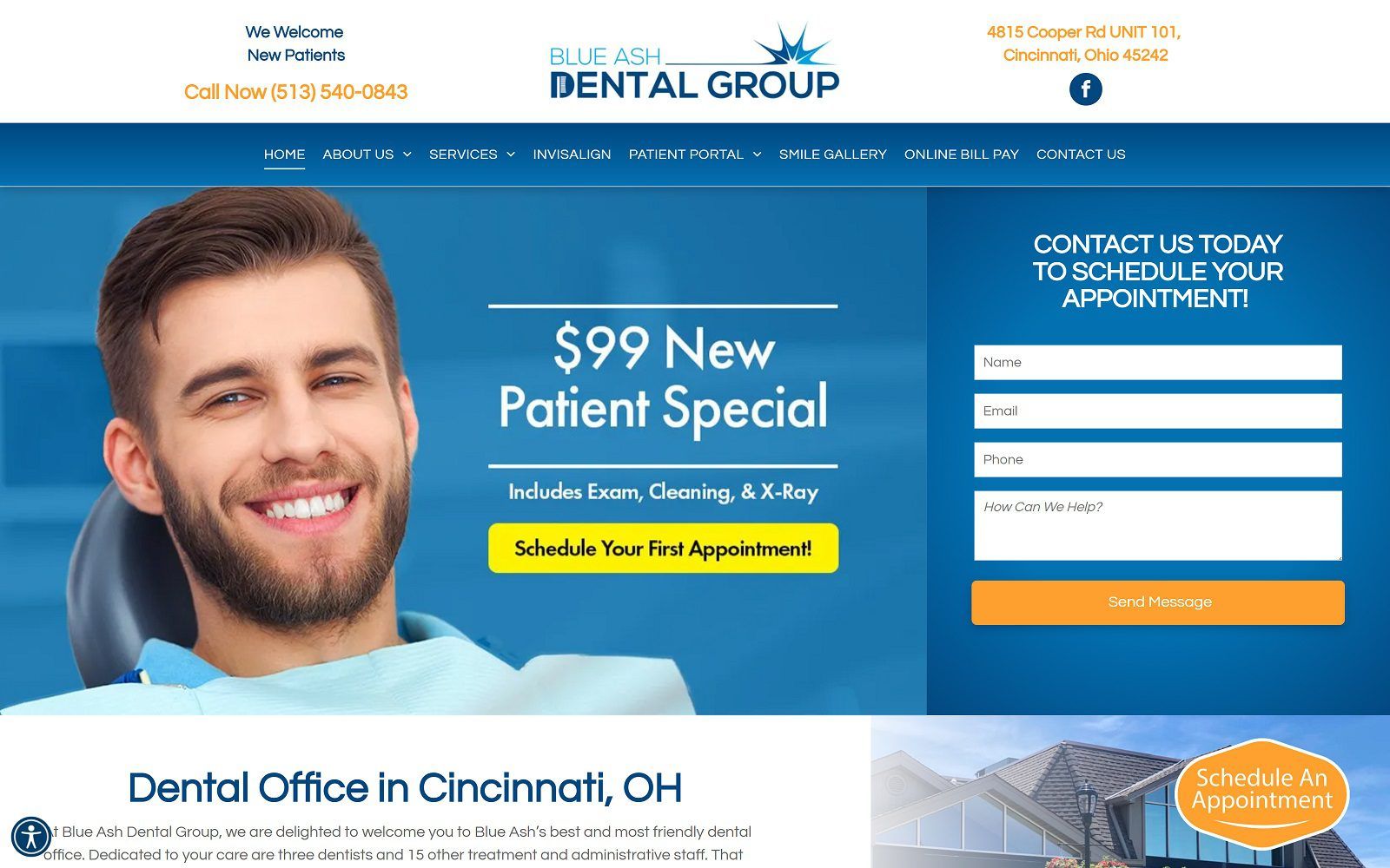 The screenshot of blue ash dental group dr. Ryan detmer website