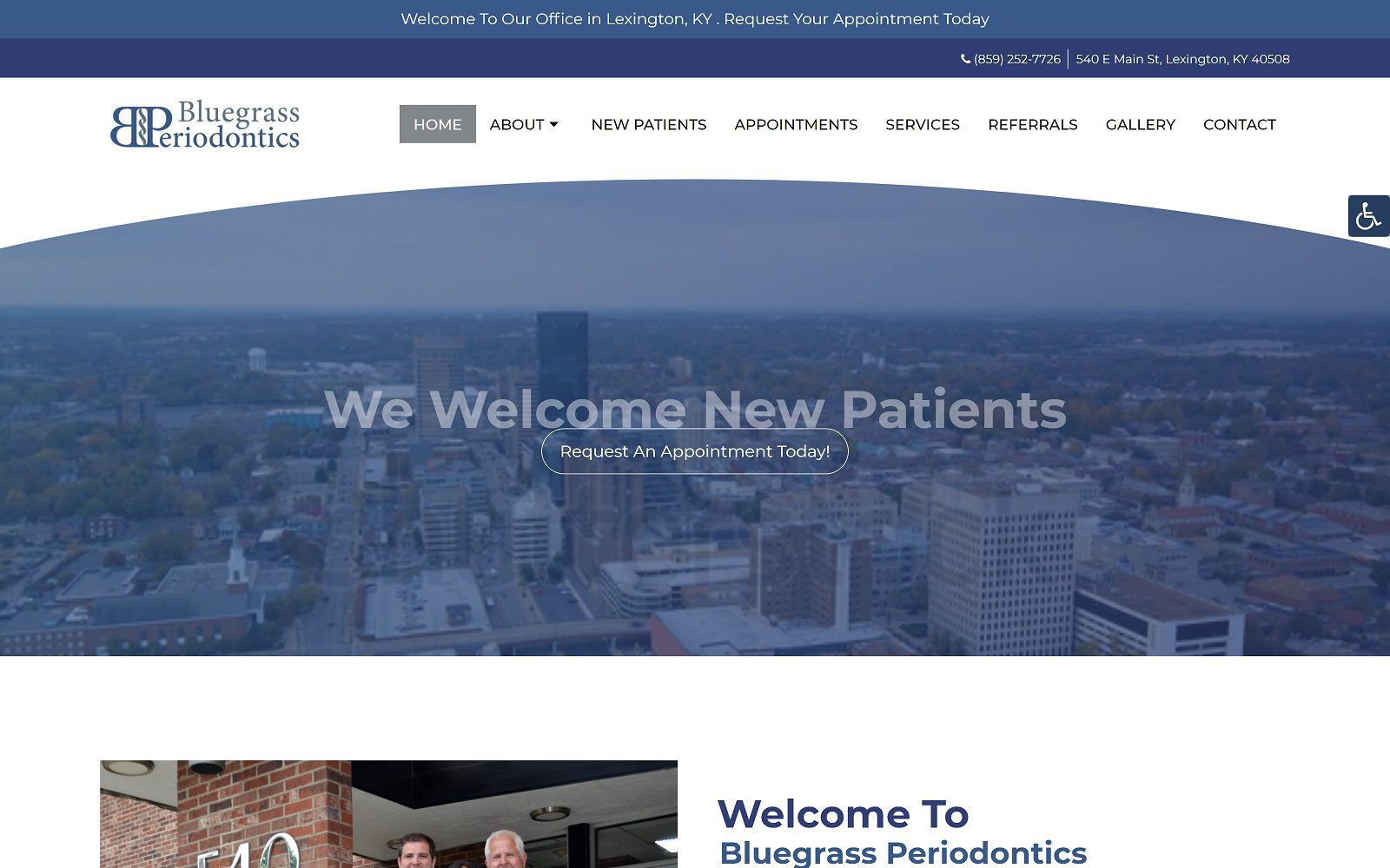 The screenshot of bluegrass periodontics website