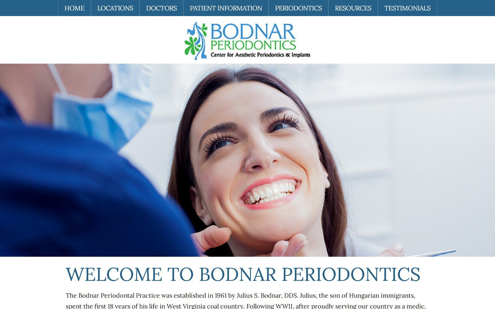 The screenshot of bodnar periodontics website