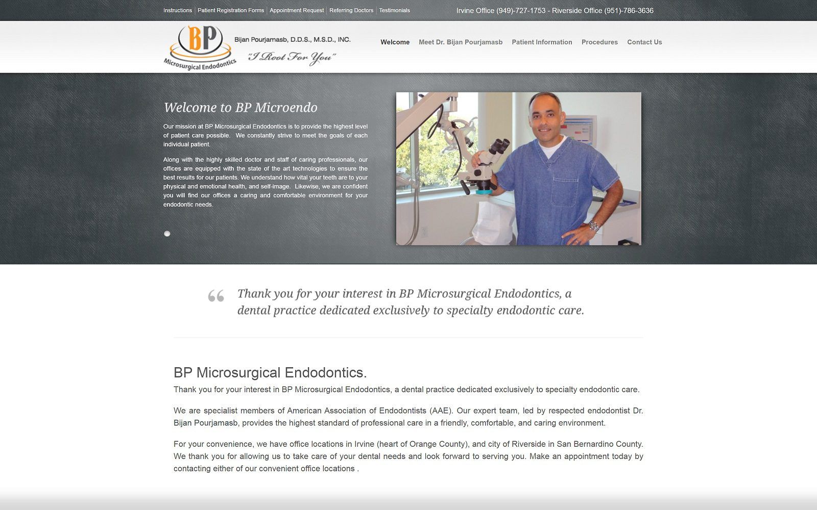 The screenshot of pourjamasb bijan dds website