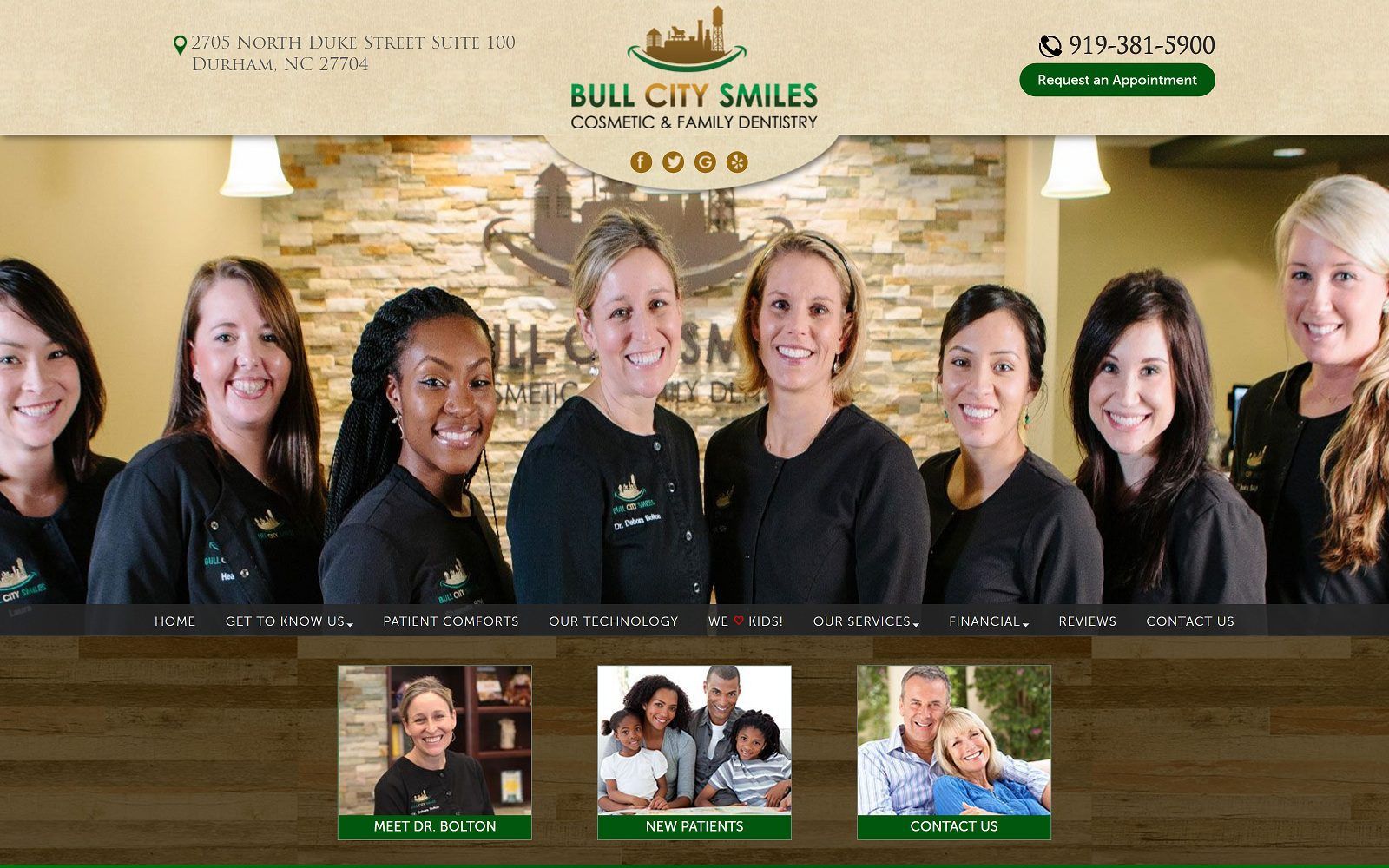 The screenshot of bull city smiles website