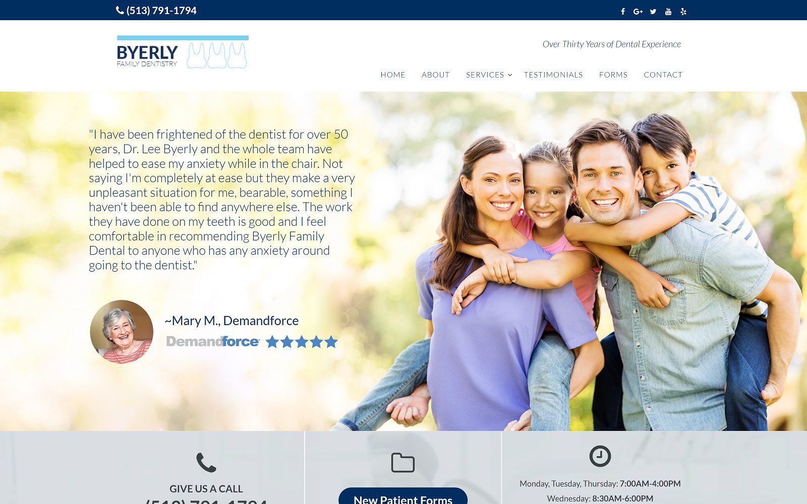 The screenshot of byerly family dentistry website