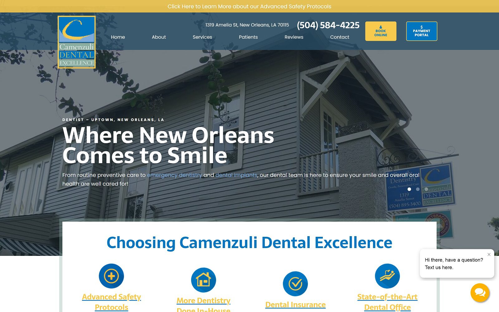 The screenshot of camenzuli dental excellence website