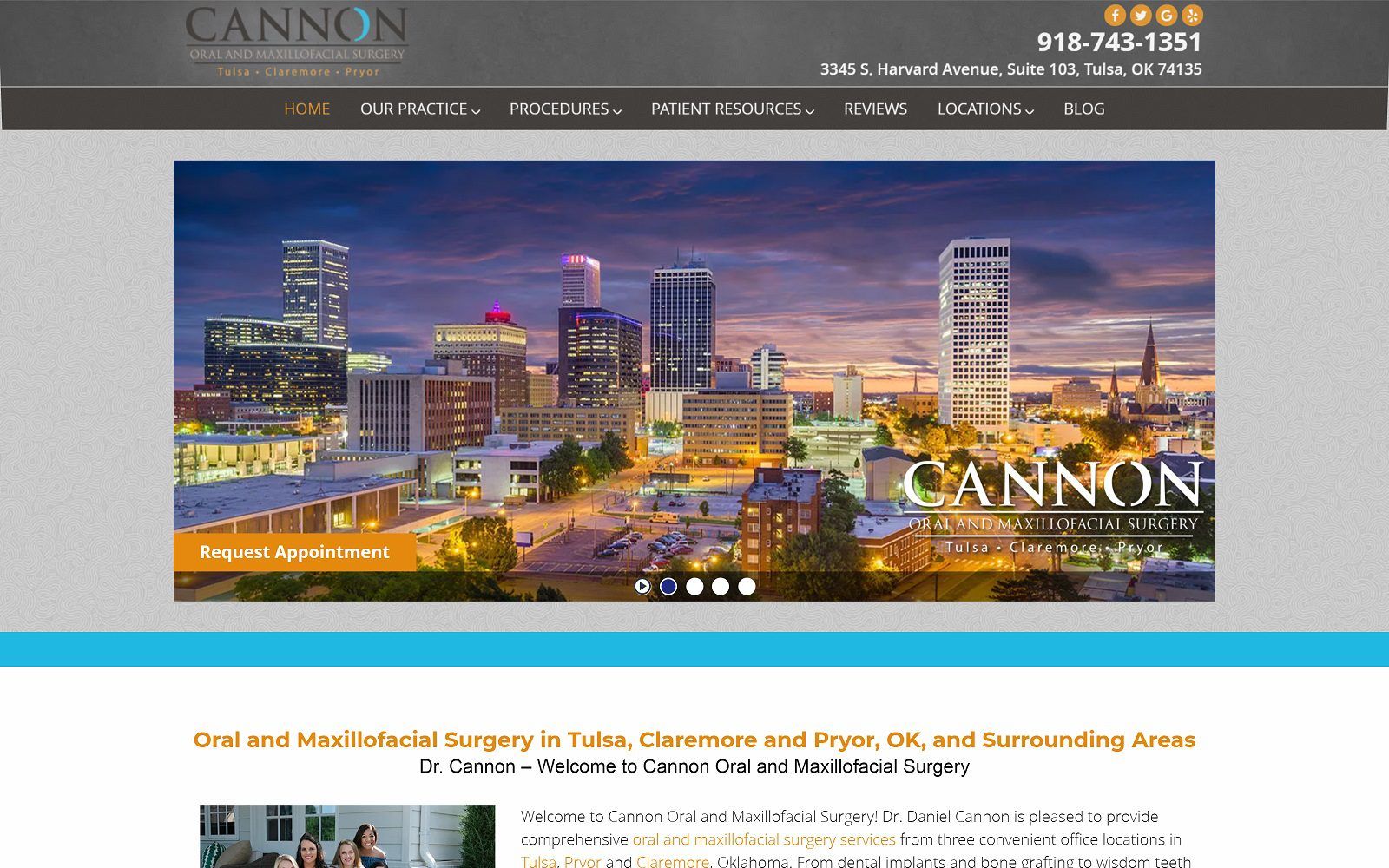 The screenshot of cannon oral surgery dr. Daniel cannon website