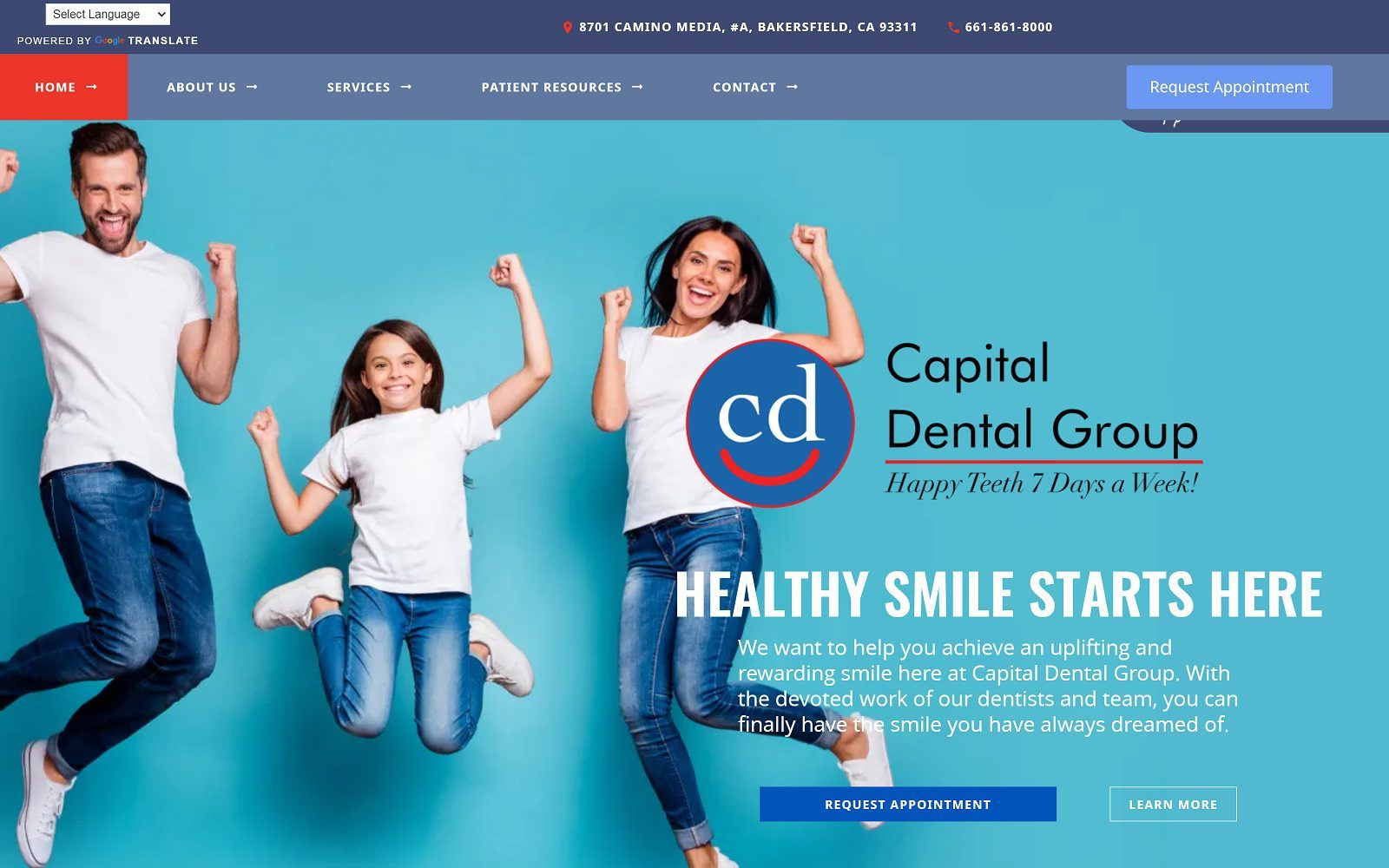 The screenshot of capital dental group website