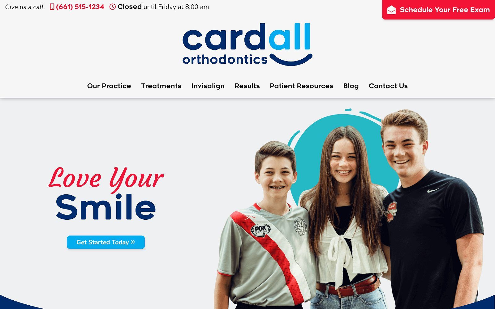 The screenshot of cardall orthodontics website