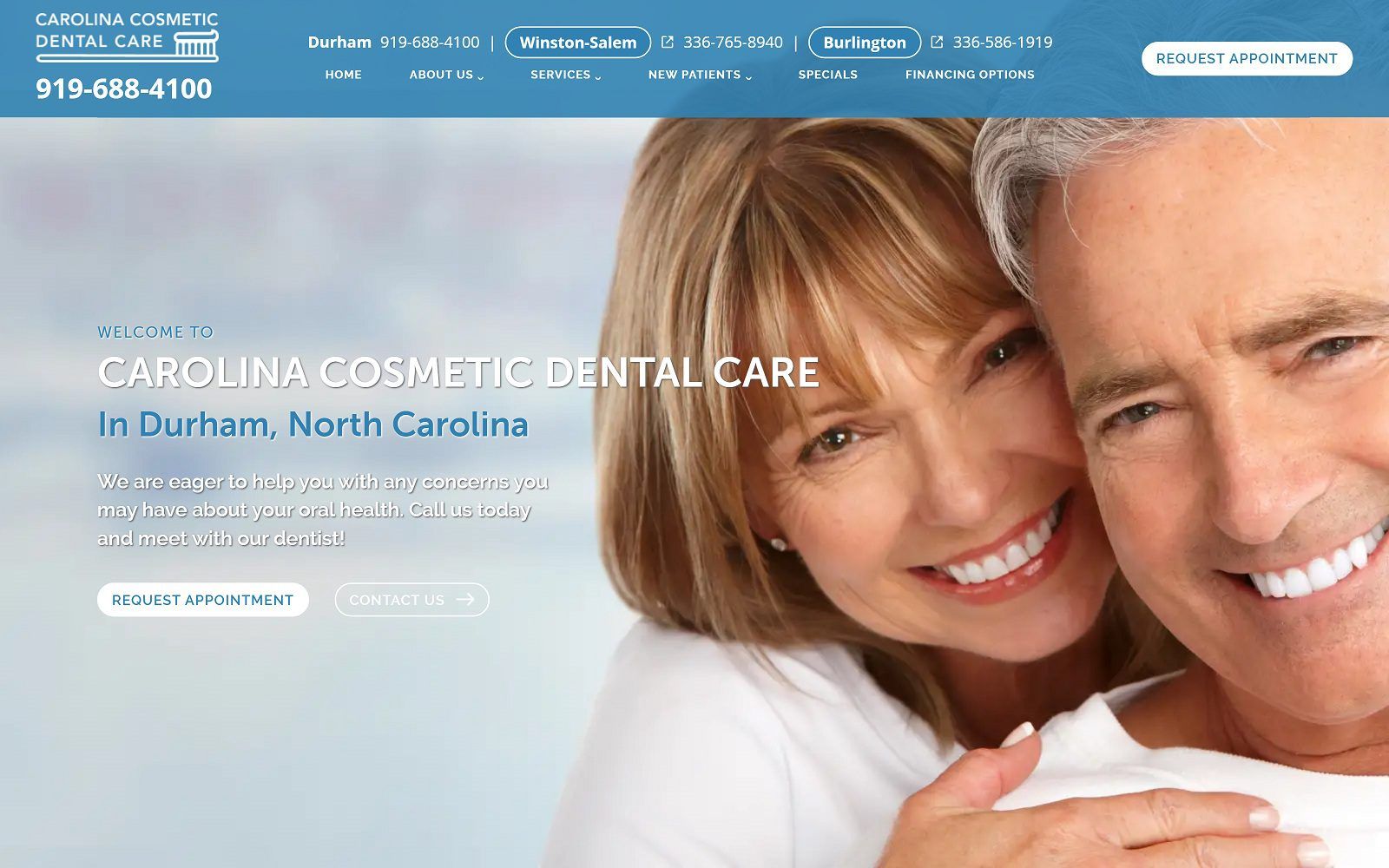 The screenshot of carolina cosmetic dental care | durham dr. Sharon cobham website