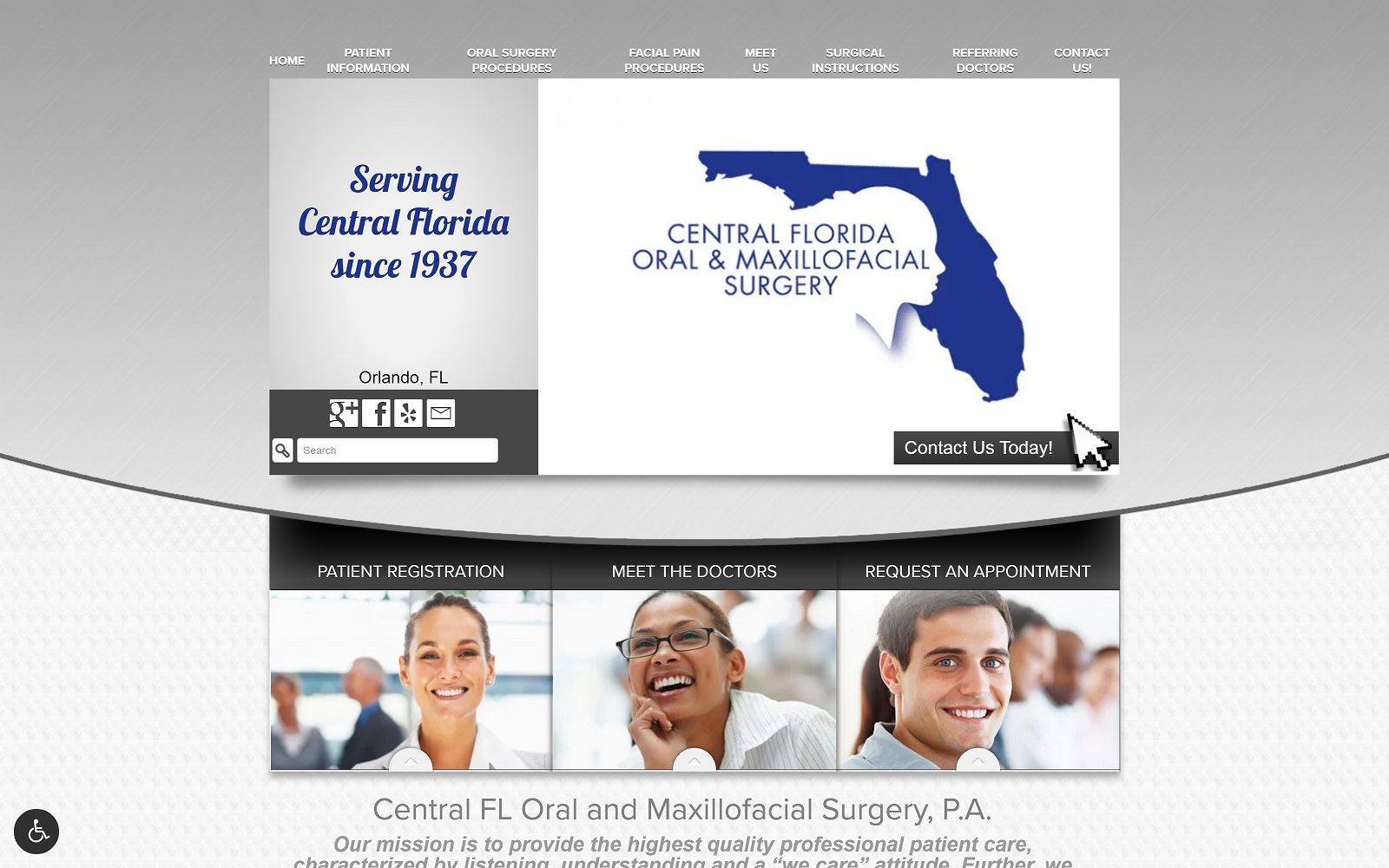 The screenshot of central florida oral & maxillofacial surgery website