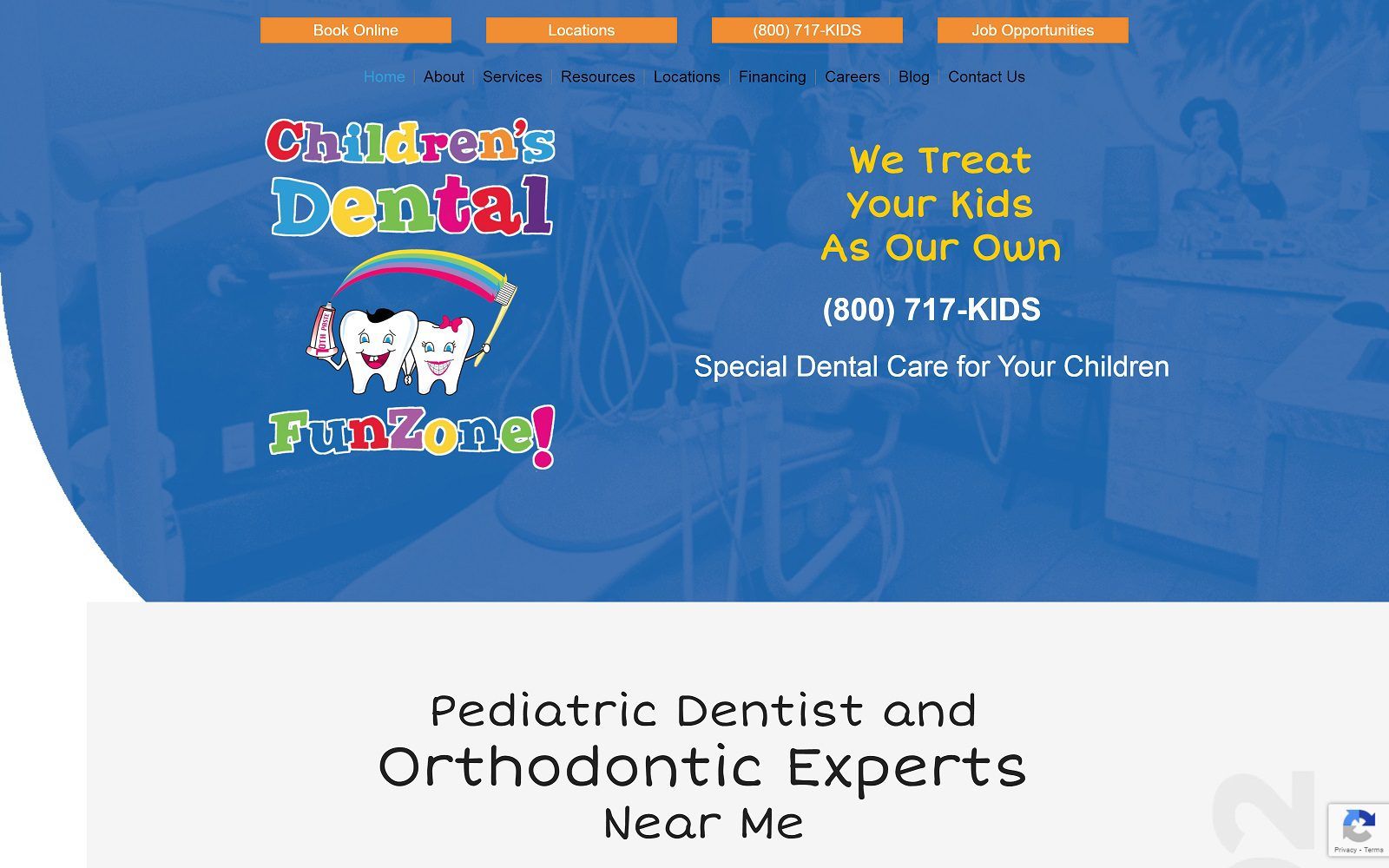 The screenshot of children's dental funzone - riverside childrensdentalfunzone. Com website