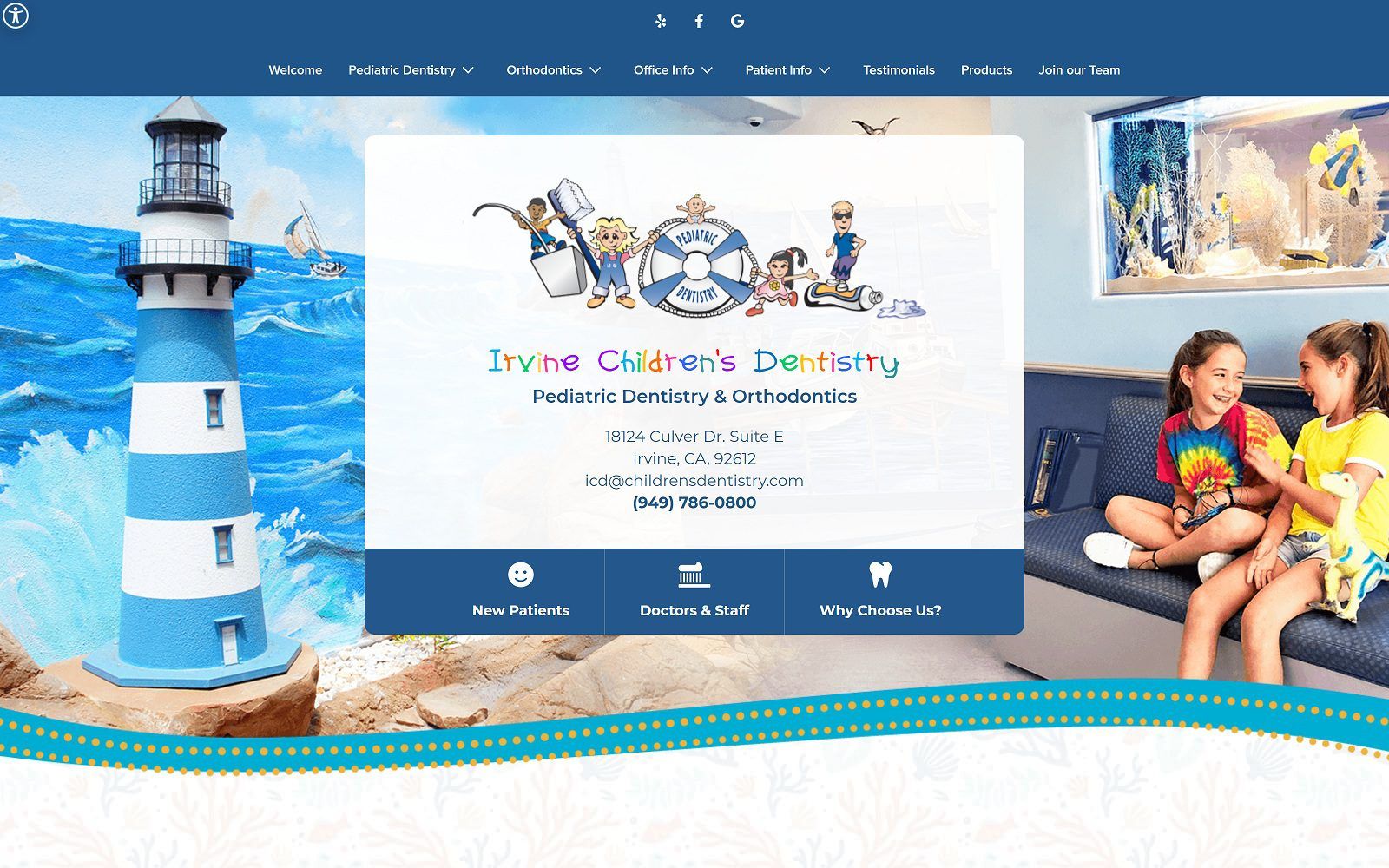 The screenshot of irvine children's dentistry website