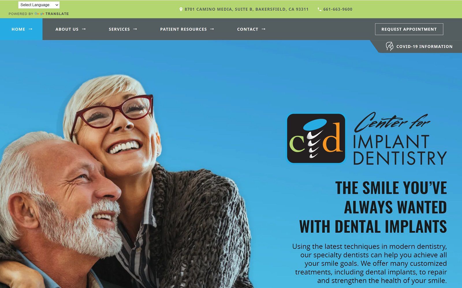 The screenshot of center for implant dentistry website
