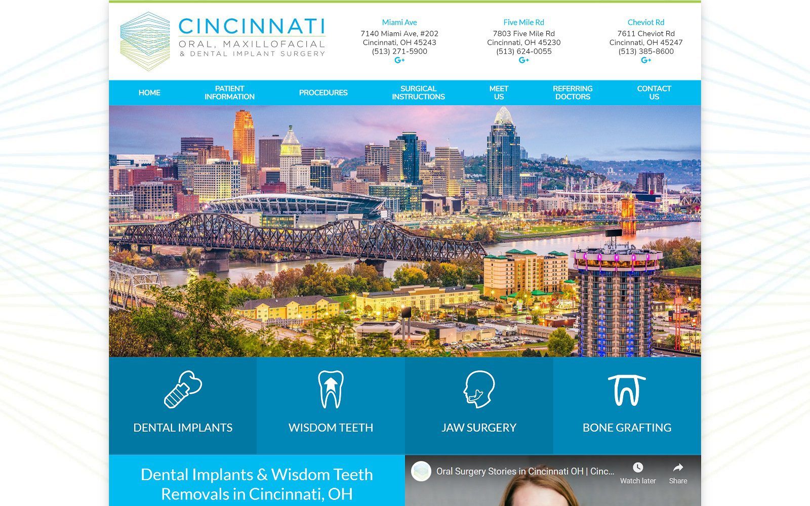The screenshot of cincinnati oral, maxillofacial & dental implant surgery website