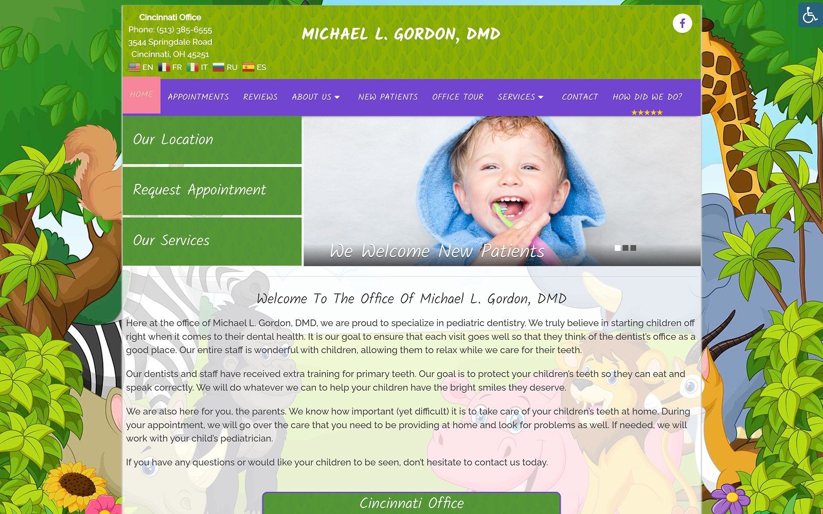 The screenshot of michael l. Gordon, d. M. D. Website
