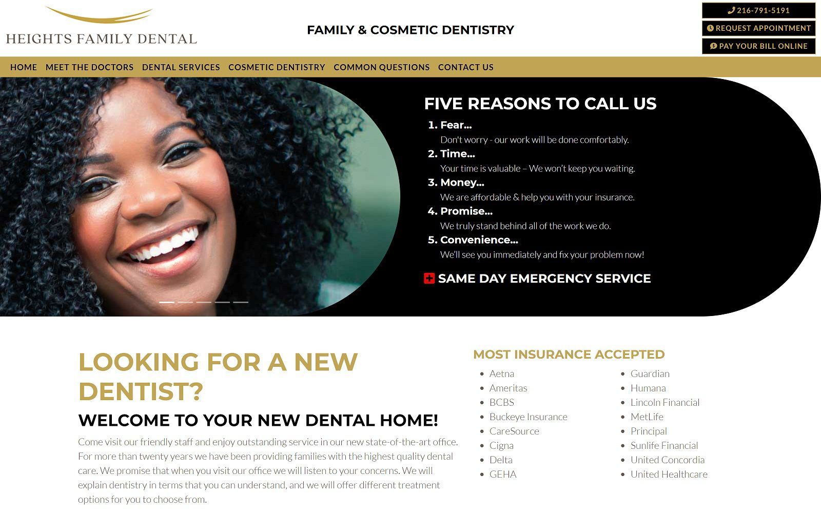The screenshot of cleveland heights dental website