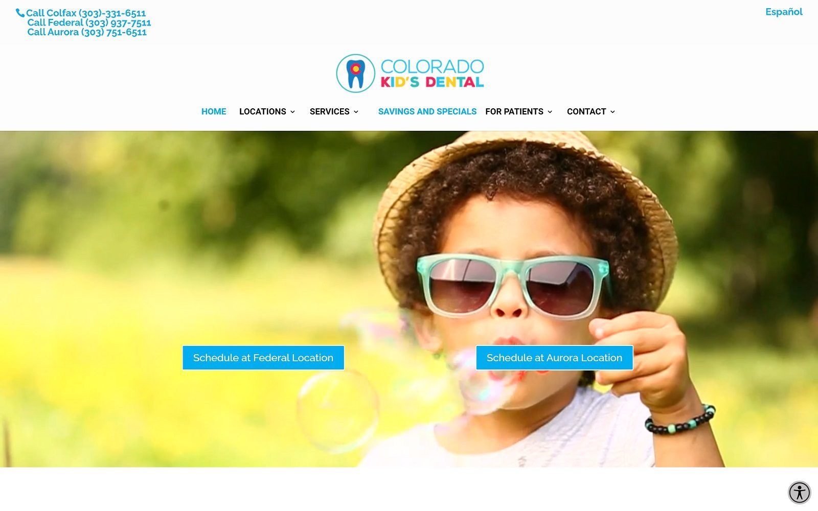 The screenshot of kid's dental website