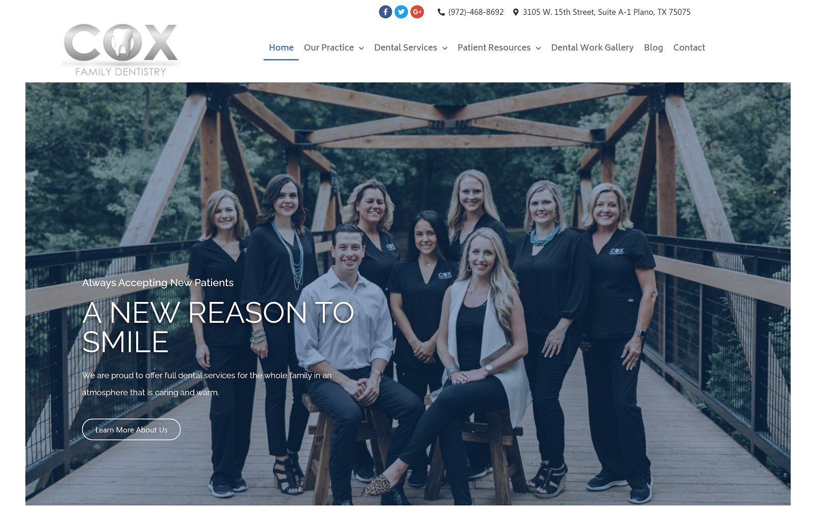 The screenshot of cox family dentistry dr. Nicholas cox website