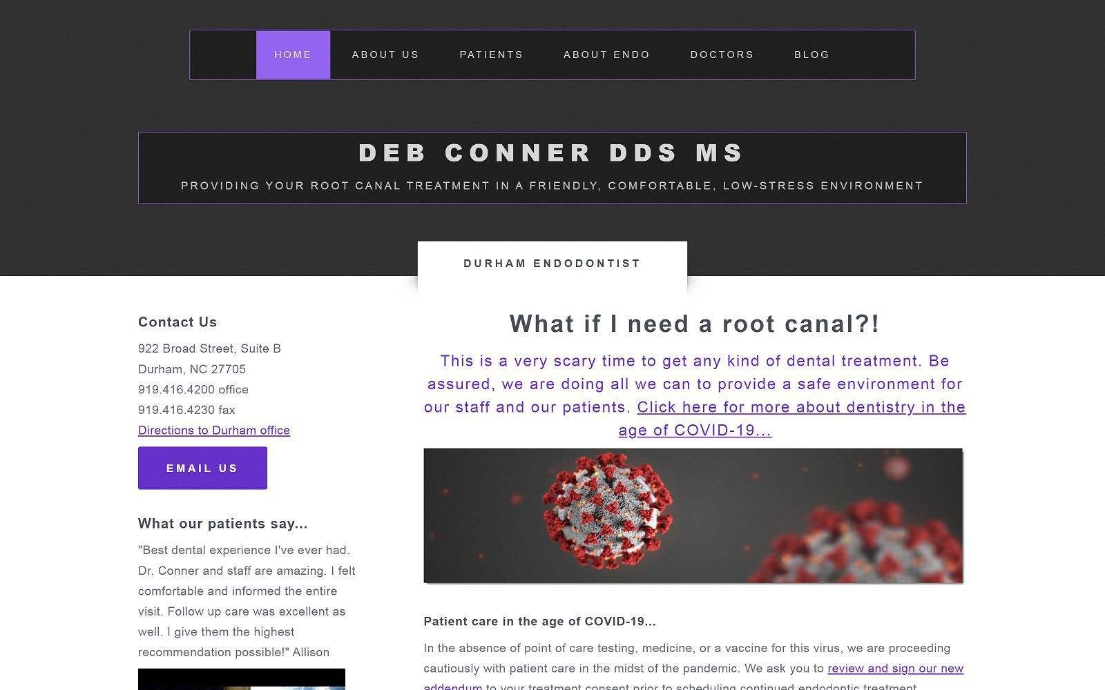 The screenshot of deb conner, dds, ms website
