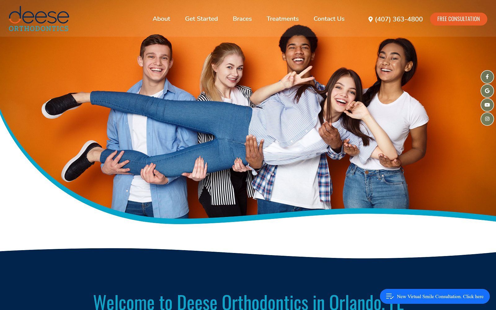 The screenshot of goldie & deese orthodontics website